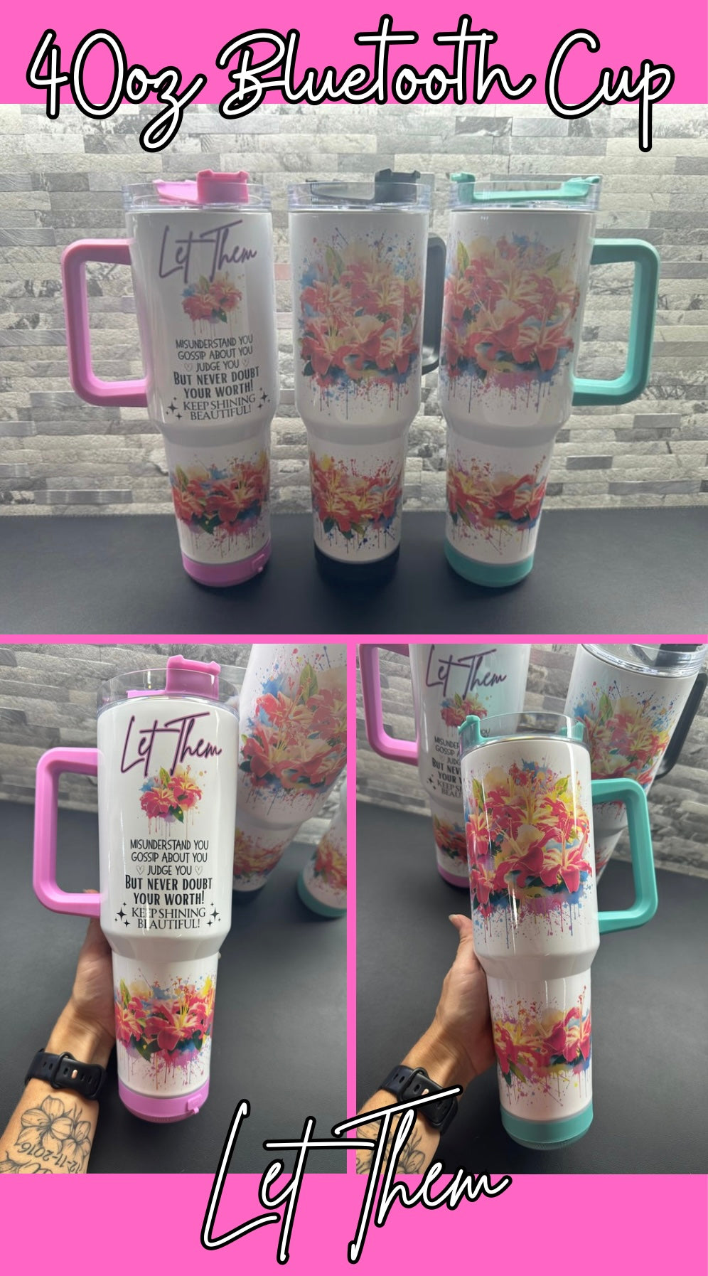 Custom 40oz Bluetooth Speaker Cups with Handle
