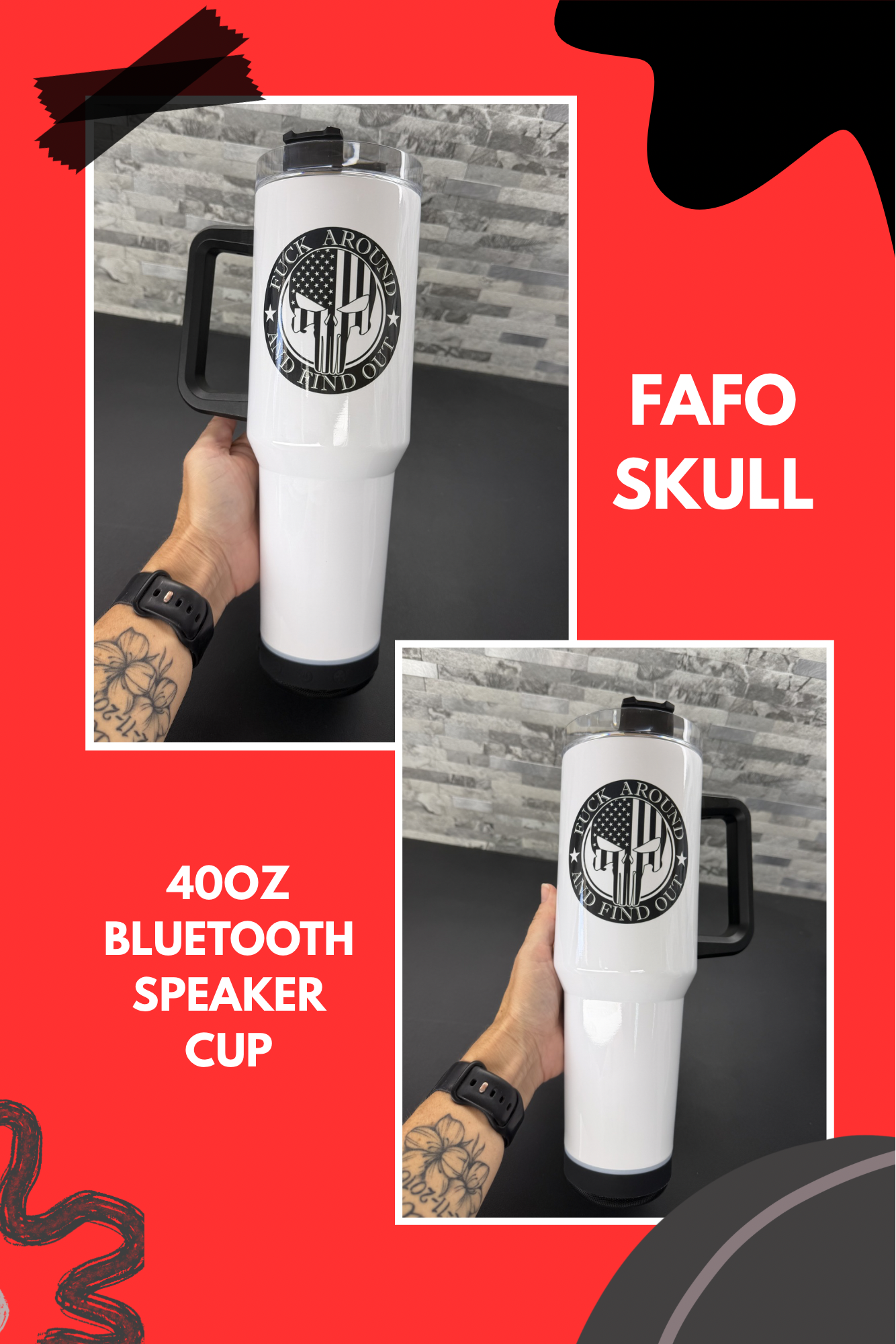 Custom 40oz Bluetooth Speaker Cups with Handle