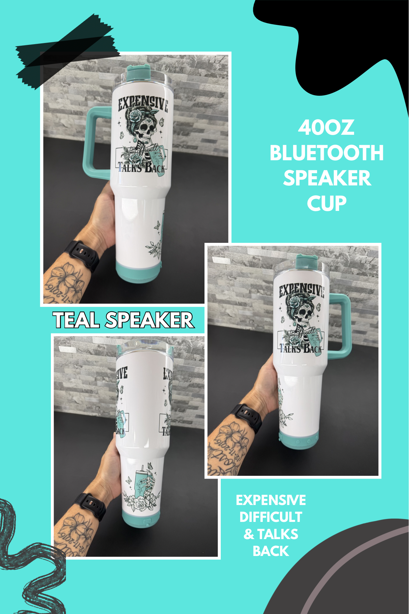 Custom 40oz Bluetooth Speaker Cups with Handle
