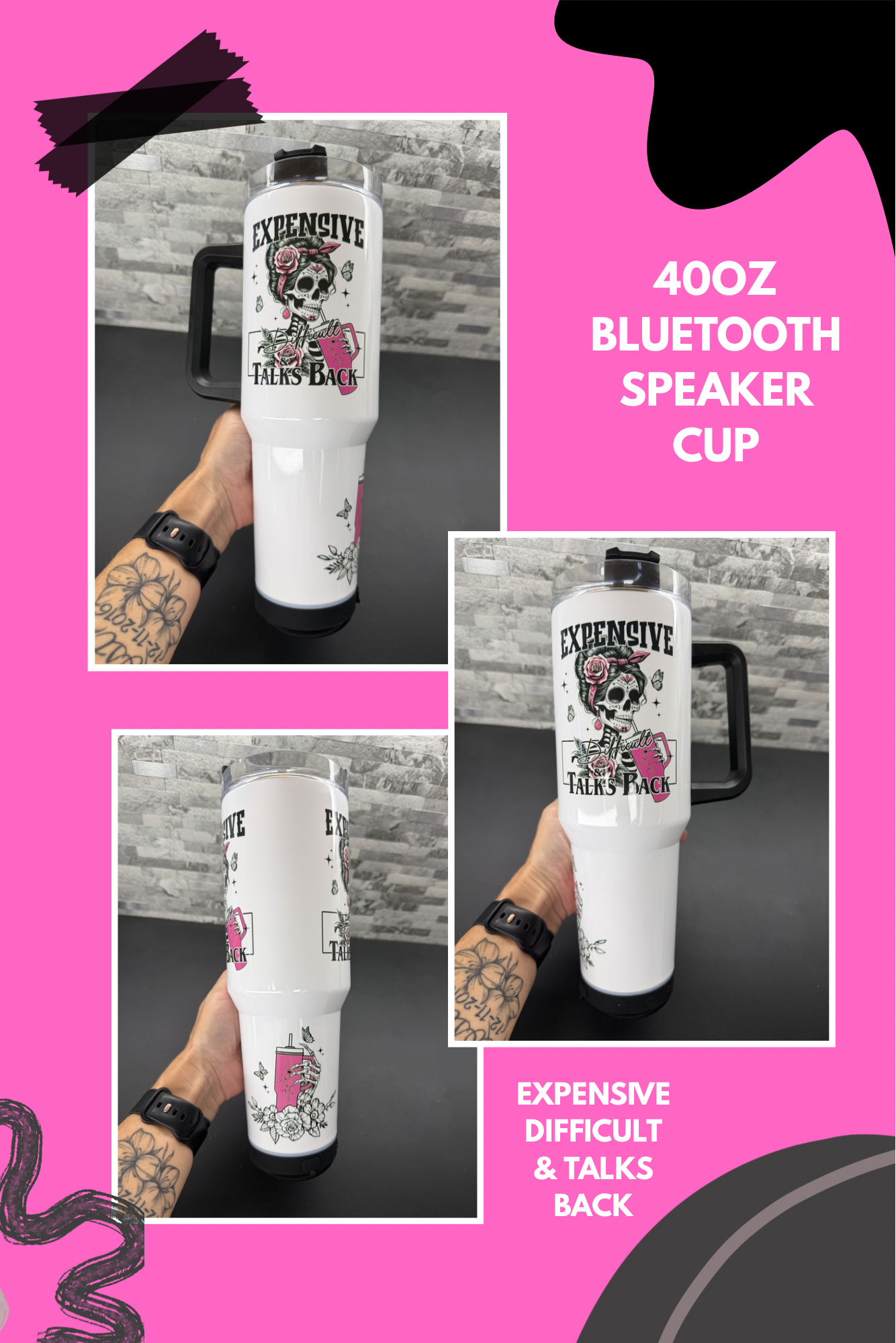 Custom 40oz Bluetooth Speaker Cups with Handle