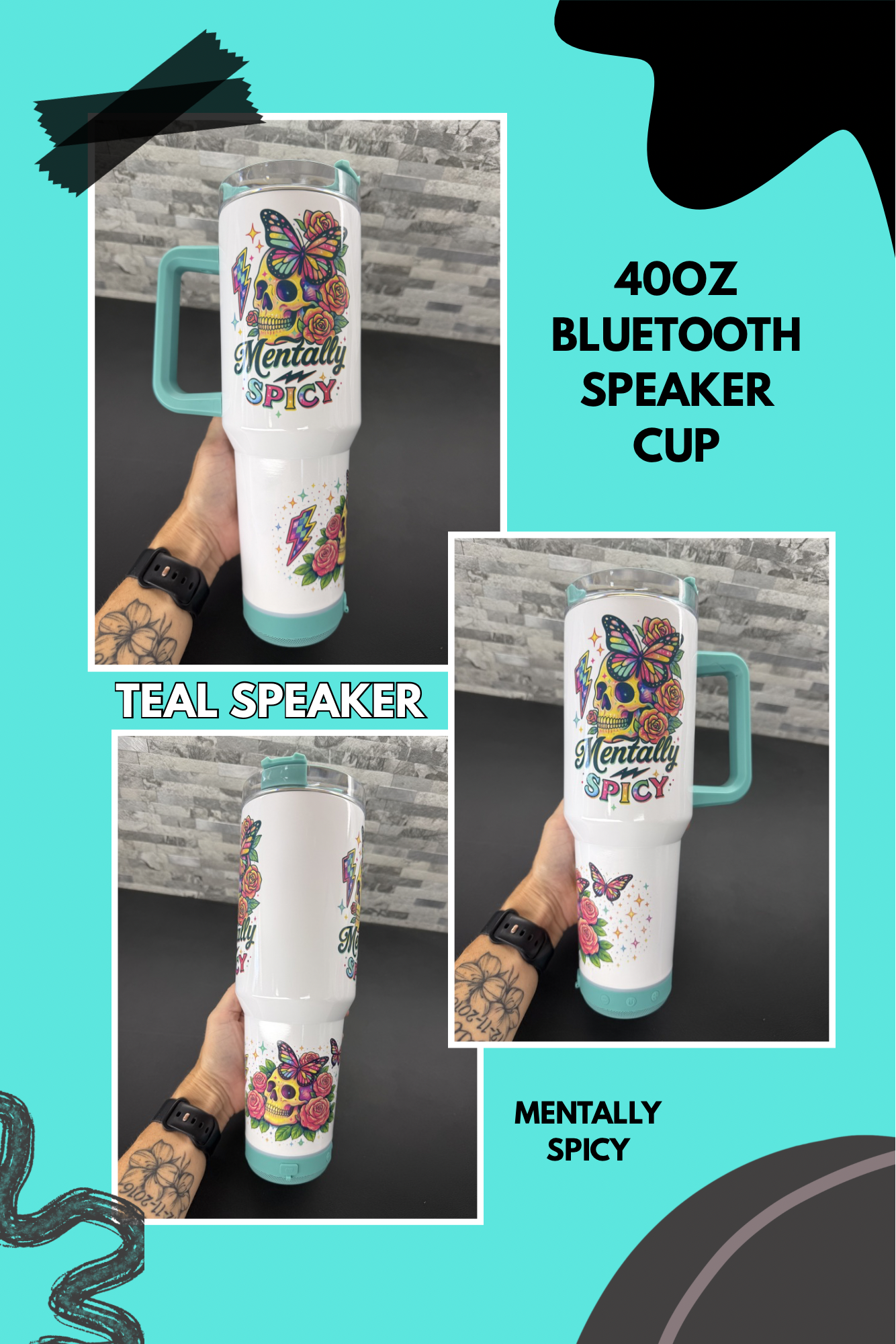 Custom 40oz Bluetooth Speaker Cups with Handle