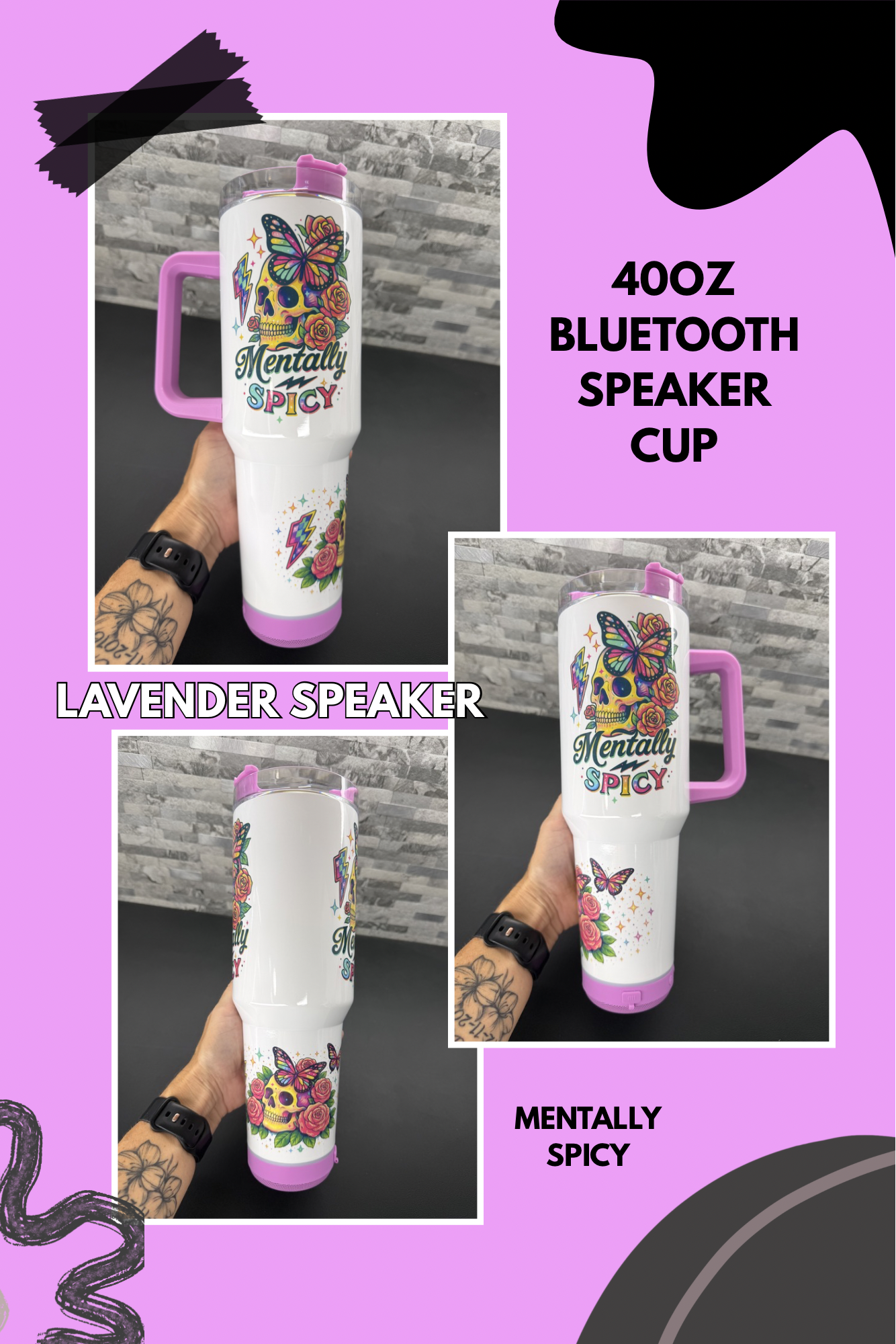 Custom 40oz Bluetooth Speaker Cups with Handle