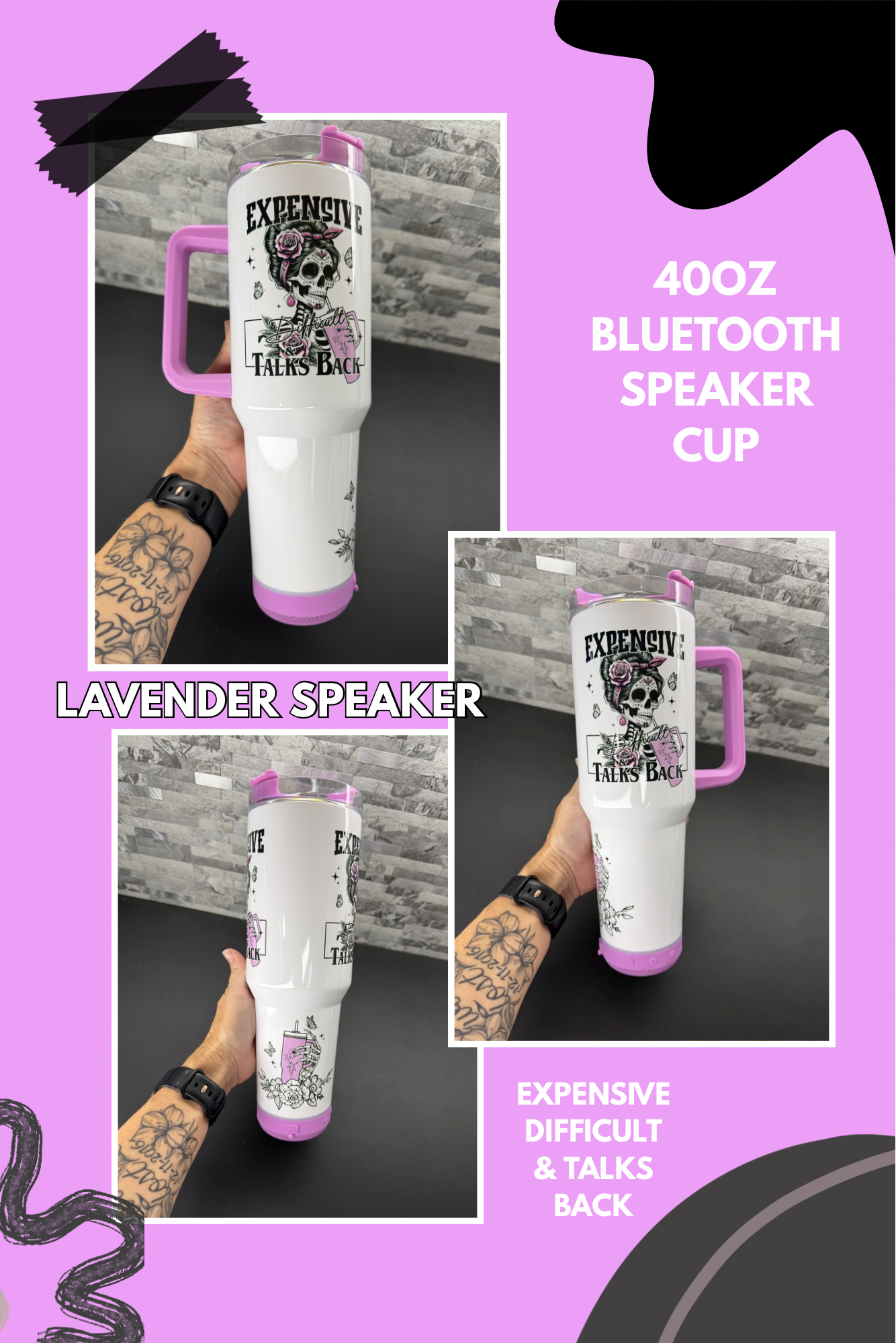 Custom 40oz Bluetooth Speaker Cups with Handle